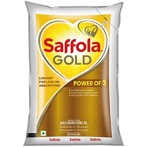 Saffola gold| power of 3 | blend of rice bran & corn blended oil pouch  (1 l)